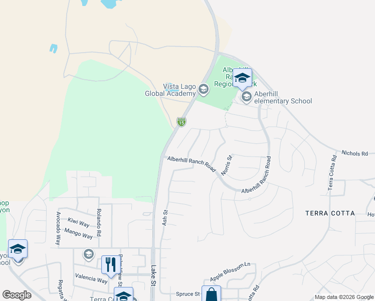 map of restaurants, bars, coffee shops, grocery stores, and more near 4108 Ballantree Street in Lake Elsinore