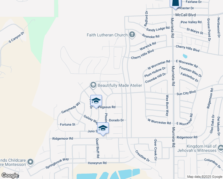 map of restaurants, bars, coffee shops, grocery stores, and more near Corvus Way & Aquila Court in Menifee
