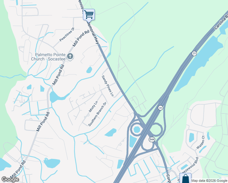 map of restaurants, bars, coffee shops, grocery stores, and more near 7438 Sandy Pines Lane in Myrtle Beach
