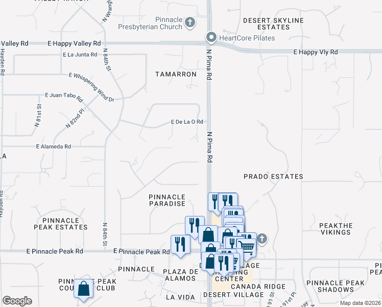map of restaurants, bars, coffee shops, grocery stores, and more near 8702 East Camino Real in Scottsdale