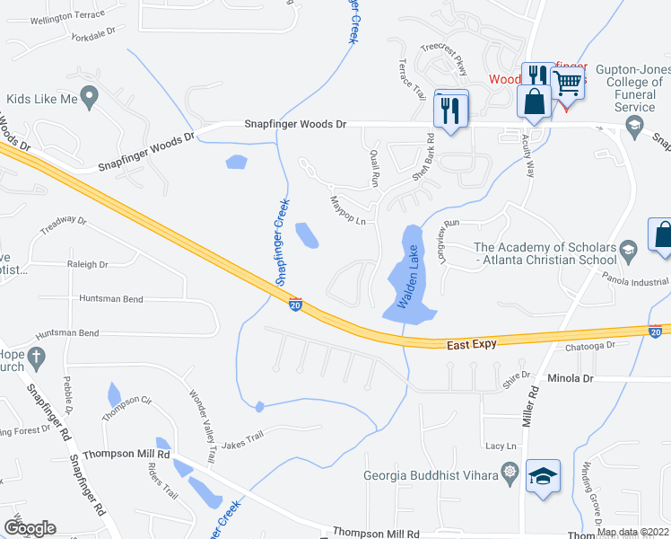 map of restaurants, bars, coffee shops, grocery stores, and more near 2930 Snapfinger Manor in Decatur