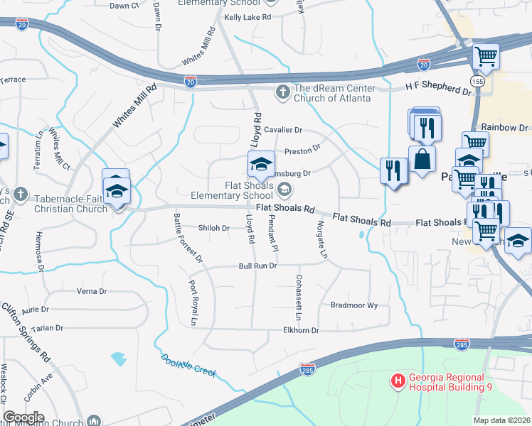 map of restaurants, bars, coffee shops, grocery stores, and more near 2814 Lloyd Road in Decatur