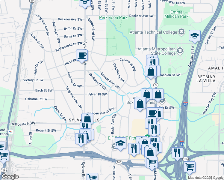 map of restaurants, bars, coffee shops, grocery stores, and more near 1827 Lisbon Drive Southwest in Atlanta