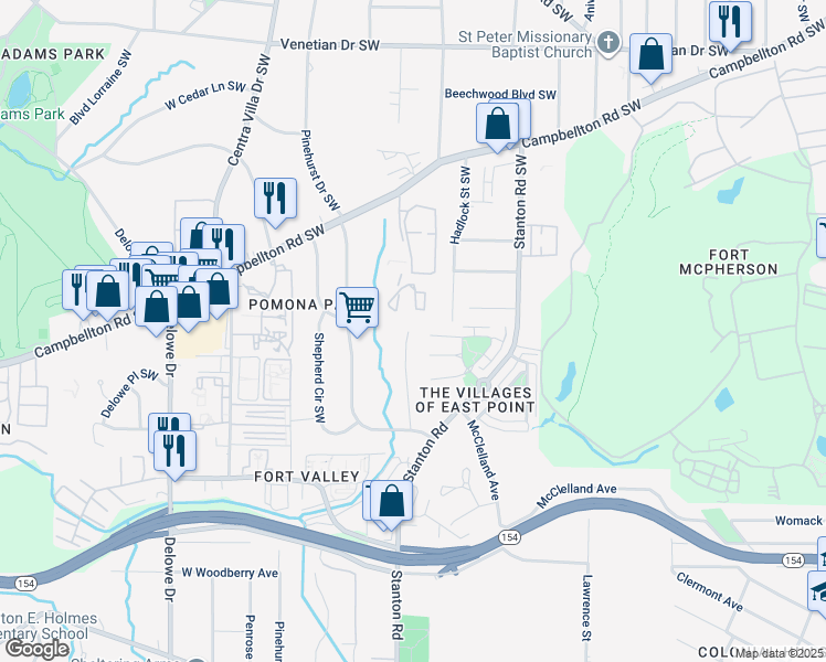 map of restaurants, bars, coffee shops, grocery stores, and more near 1821 Idlewood Drive in Atlanta