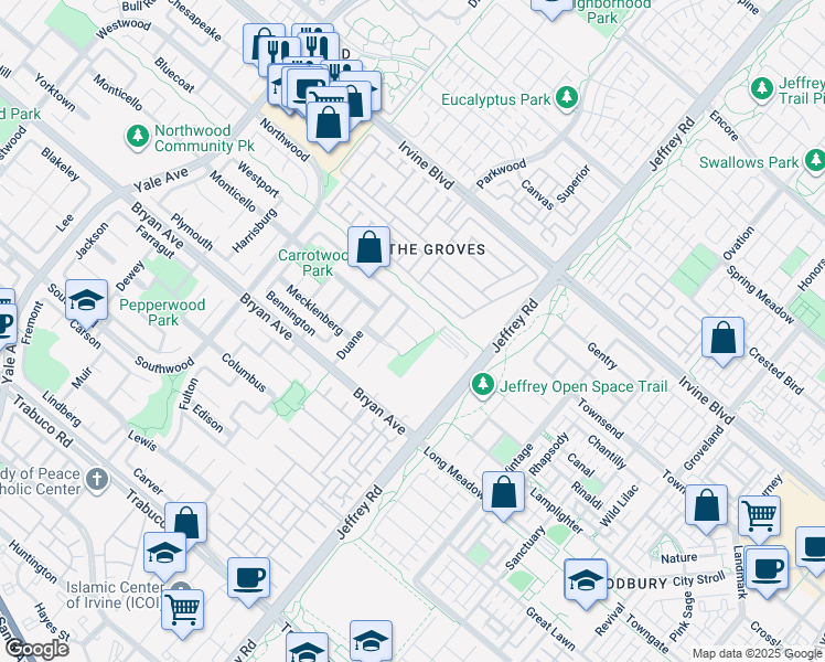map of restaurants, bars, coffee shops, grocery stores, and more near 7 Pamlico in Irvine