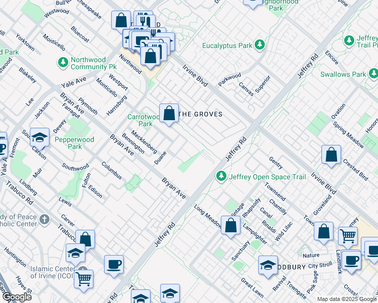 map of restaurants, bars, coffee shops, grocery stores, and more near 7 Pamlico in Irvine
