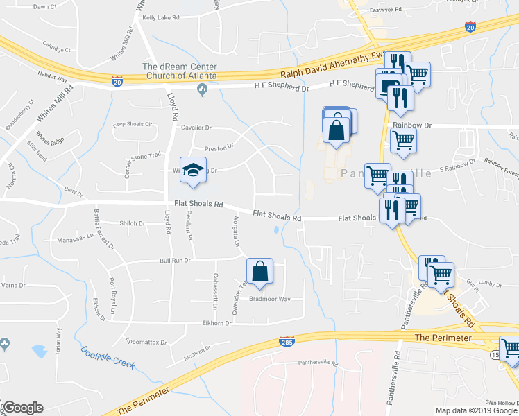 map of restaurants, bars, coffee shops, grocery stores, and more near 2784 Williamsburg Way in Decatur