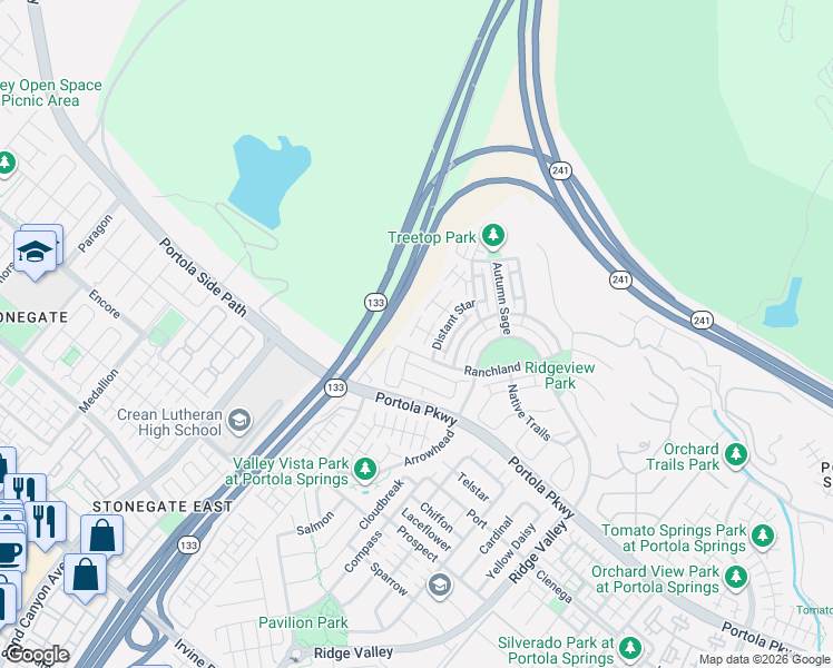 map of restaurants, bars, coffee shops, grocery stores, and more near 65 Ranchland in Irvine
