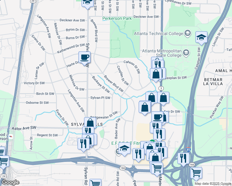 map of restaurants, bars, coffee shops, grocery stores, and more near 1827 Lisbon Drive Southwest in Atlanta
