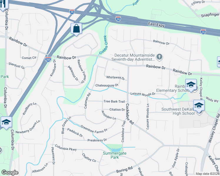 map of restaurants, bars, coffee shops, grocery stores, and more near 2775 Cocklebur Road in Decatur