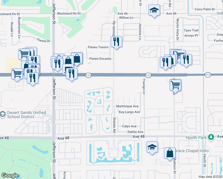 map of restaurants, bars, coffee shops, grocery stores, and more near 80394 Avenue 48 in Indio