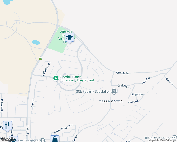 map of restaurants, bars, coffee shops, grocery stores, and more near 4188 Myrtle Street in Lake Elsinore