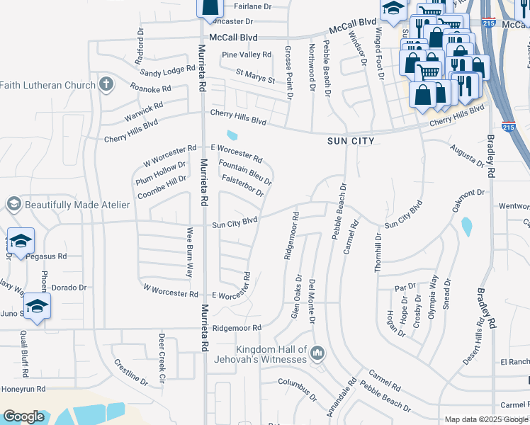map of restaurants, bars, coffee shops, grocery stores, and more near 28600 East Worcester Road in Menifee