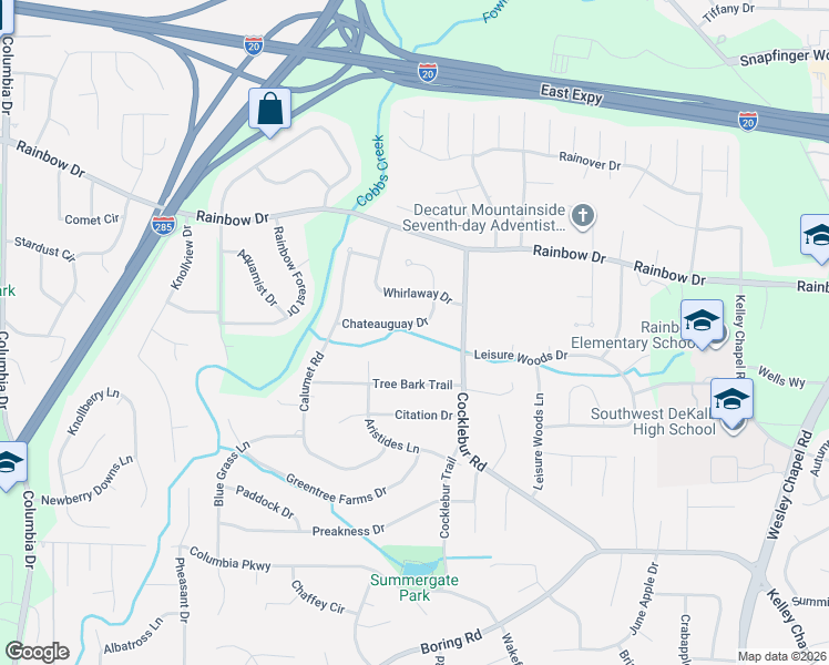 map of restaurants, bars, coffee shops, grocery stores, and more near 2775 Cocklebur Road in Decatur