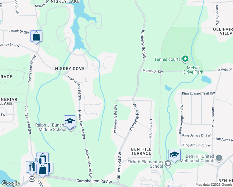 map of restaurants, bars, coffee shops, grocery stores, and more near 4157 Grant Drive Southwest in Atlanta