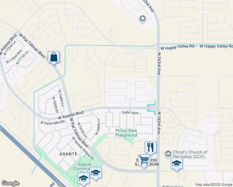 map of restaurants, bars, coffee shops, grocery stores, and more near 16533 West Charlotte Drive in Surprise