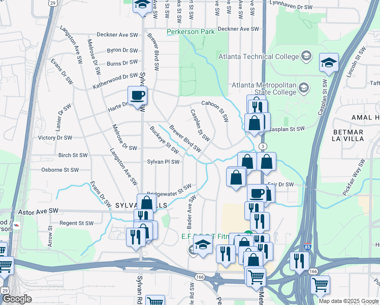map of restaurants, bars, coffee shops, grocery stores, and more near 1794 Broadwell Street Southwest in Atlanta