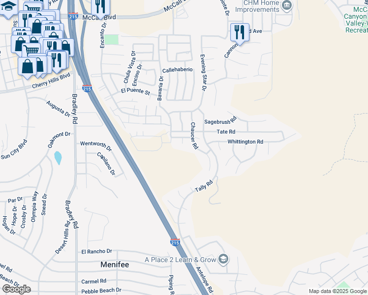 map of restaurants, bars, coffee shops, grocery stores, and more near 28670 Wellington Court in Menifee