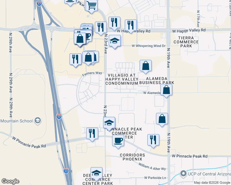 map of restaurants, bars, coffee shops, grocery stores, and more near 2287 West Alameda Road in Phoenix