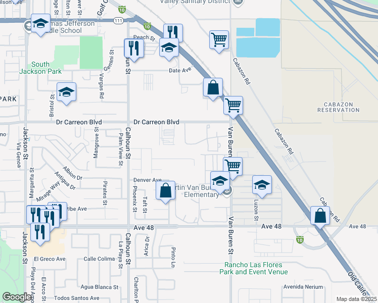 map of restaurants, bars, coffee shops, grocery stores, and more near 83801 Doctor Carreon Boulevard in Indio