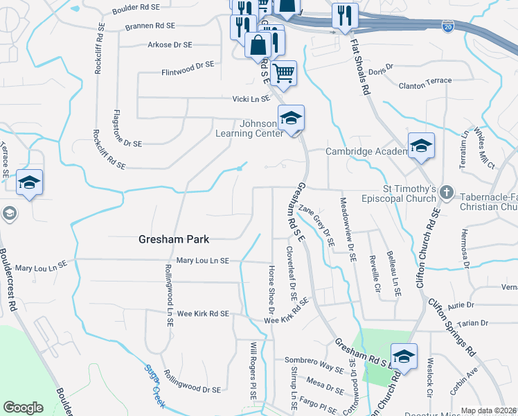 map of restaurants, bars, coffee shops, grocery stores, and more near 2805 Horse Shoe Drive in Atlanta