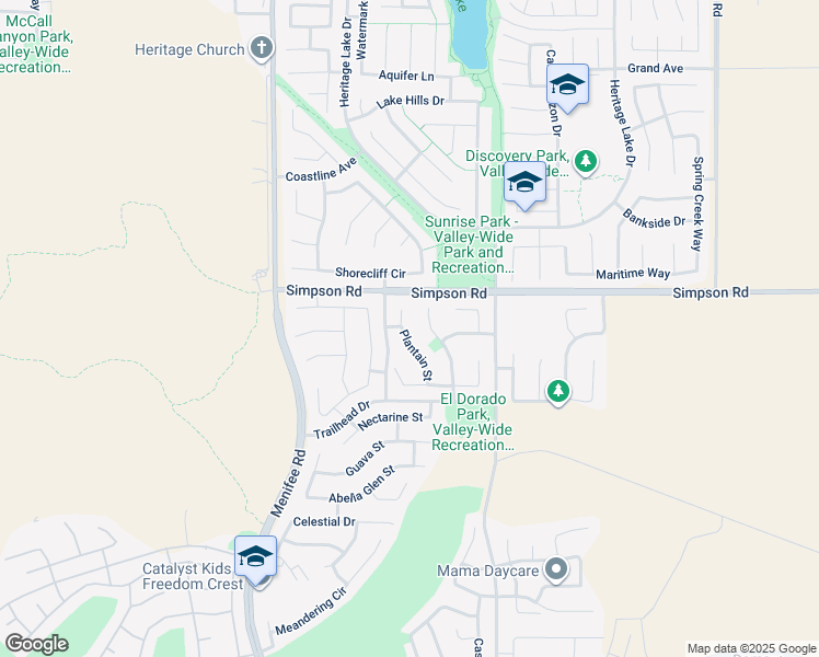 map of restaurants, bars, coffee shops, grocery stores, and more near 28578 Plantain Street in Menifee