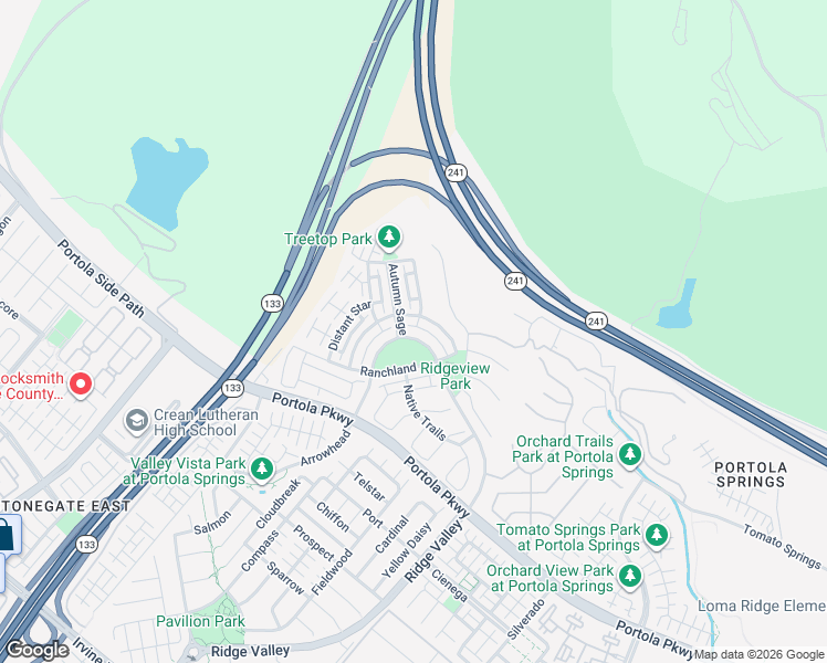 map of restaurants, bars, coffee shops, grocery stores, and more near 22 Ridge Valley in Irvine