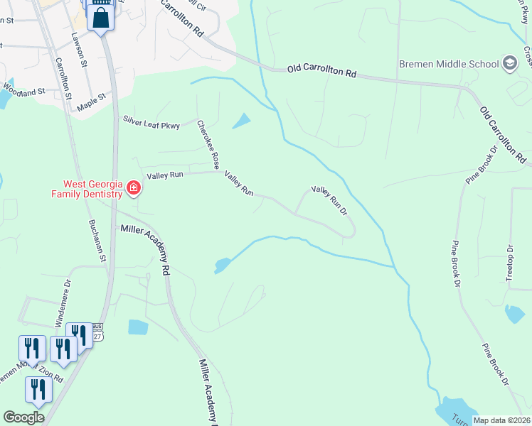 map of restaurants, bars, coffee shops, grocery stores, and more near 102 Fair Oaks Drive in Bremen