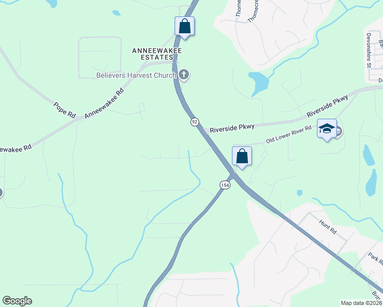 map of restaurants, bars, coffee shops, grocery stores, and more near 2617 Amber Creek Drive in Douglasville