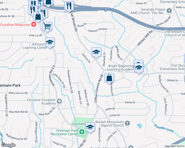 map of restaurants, bars, coffee shops, grocery stores, and more near 2806 Oxford Drive in Decatur