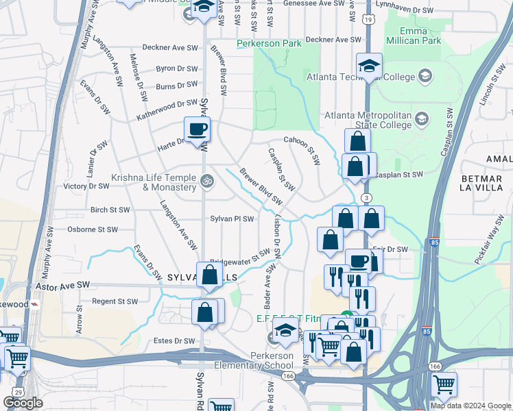 map of restaurants, bars, coffee shops, grocery stores, and more near 1838 Buckeye Street Southwest in Atlanta
