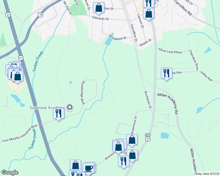 map of restaurants, bars, coffee shops, grocery stores, and more near 110 Crest Pointe in Bremen