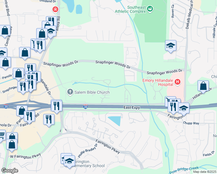 map of restaurants, bars, coffee shops, grocery stores, and more near 904 Concepts 21 Drive in Lithonia