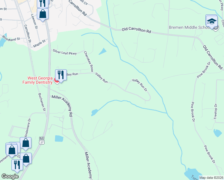 map of restaurants, bars, coffee shops, grocery stores, and more near 102 Fair Oaks Drive in Bremen
