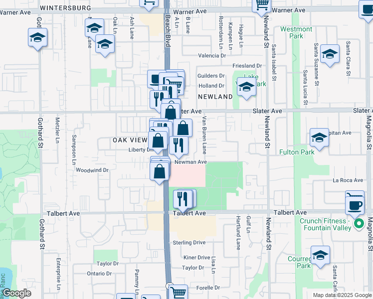 map of restaurants, bars, coffee shops, grocery stores, and more near 17721 Sergio Circle in Huntington Beach