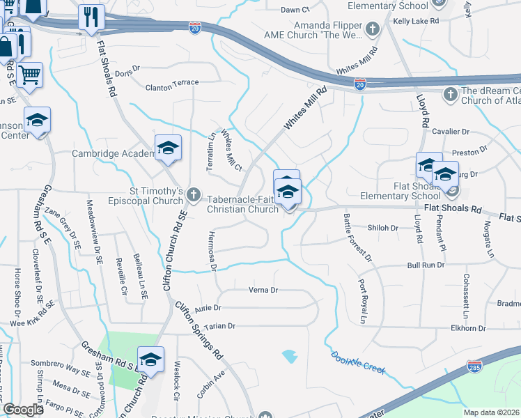 map of restaurants, bars, coffee shops, grocery stores, and more near 2816 Alameda Trail in Decatur