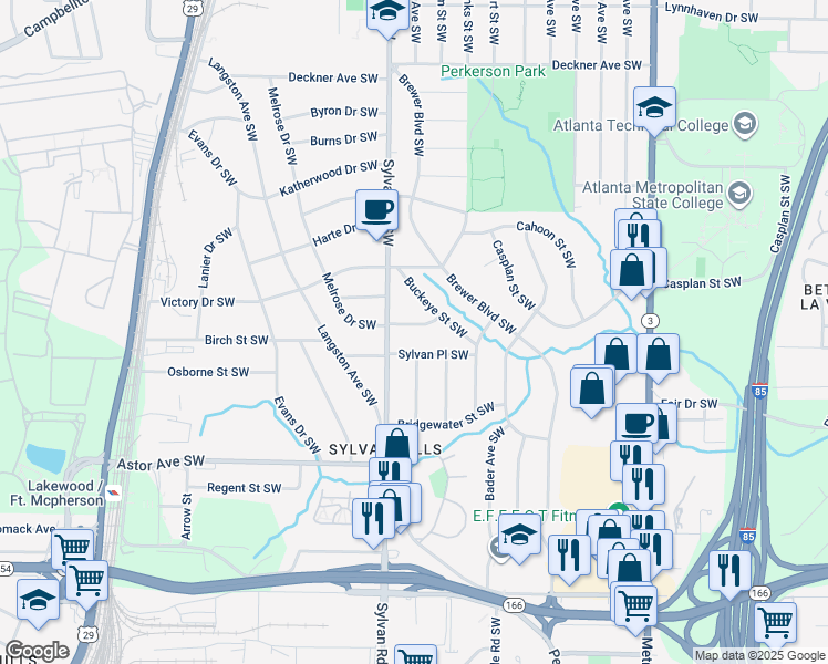 map of restaurants, bars, coffee shops, grocery stores, and more near 864 Melrose Drive Southwest in Atlanta