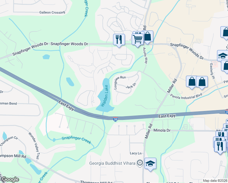 map of restaurants, bars, coffee shops, grocery stores, and more near 2776 Lakeview Walk in Decatur