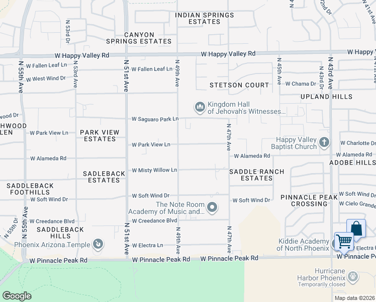 map of restaurants, bars, coffee shops, grocery stores, and more near 4816 West Misty Willow Lane in Glendale