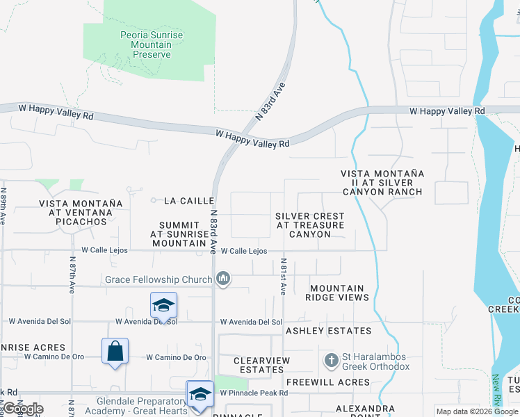 map of restaurants, bars, coffee shops, grocery stores, and more near 8131 West Villa Lindo in Peoria