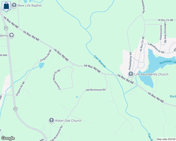 map of restaurants, bars, coffee shops, grocery stores, and more near 2300 Pinetree Lane Northeast in Conyers