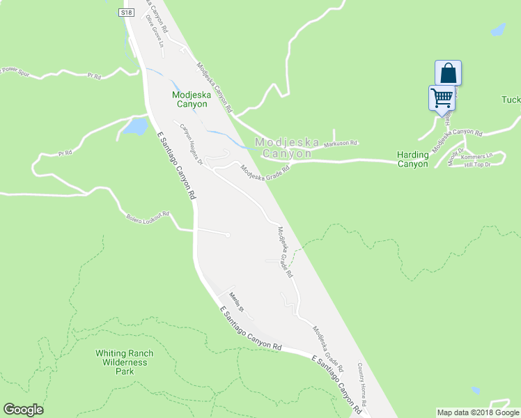 map of restaurants, bars, coffee shops, grocery stores, and more near 28052 Modjeska Grade Road in Silverado