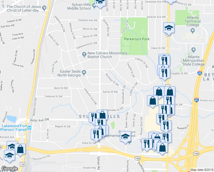 map of restaurants, bars, coffee shops, grocery stores, and more near 864 Melrose Drive Southwest in Atlanta