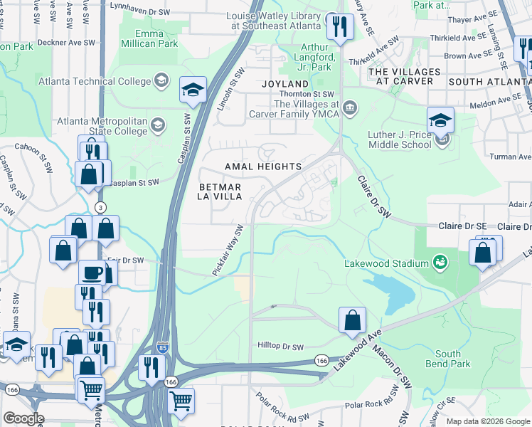 map of restaurants, bars, coffee shops, grocery stores, and more near 1772 Maple Walk Circle Southwest in Atlanta