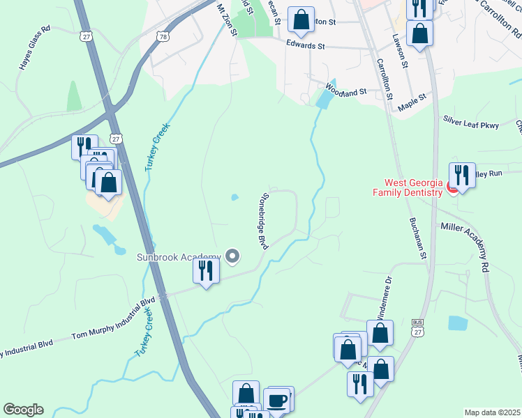 map of restaurants, bars, coffee shops, grocery stores, and more near 334 Stonebridge Boulevard in Bremen
