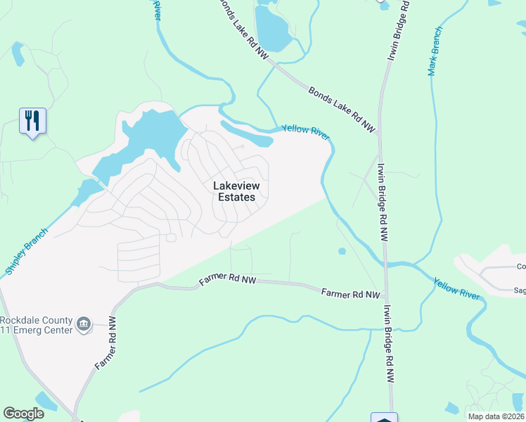 map of restaurants, bars, coffee shops, grocery stores, and more near 17 Knox Drive Northwest in Conyers