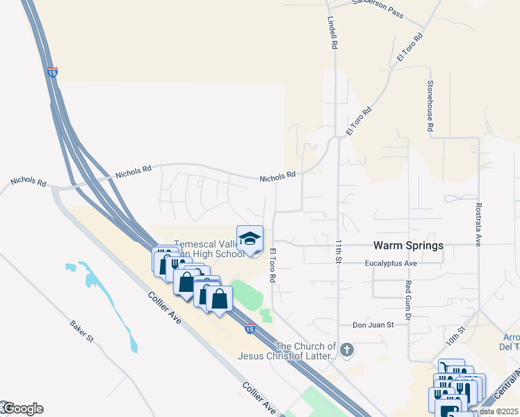 map of restaurants, bars, coffee shops, grocery stores, and more near 19125 River Rock Court in Lake Elsinore
