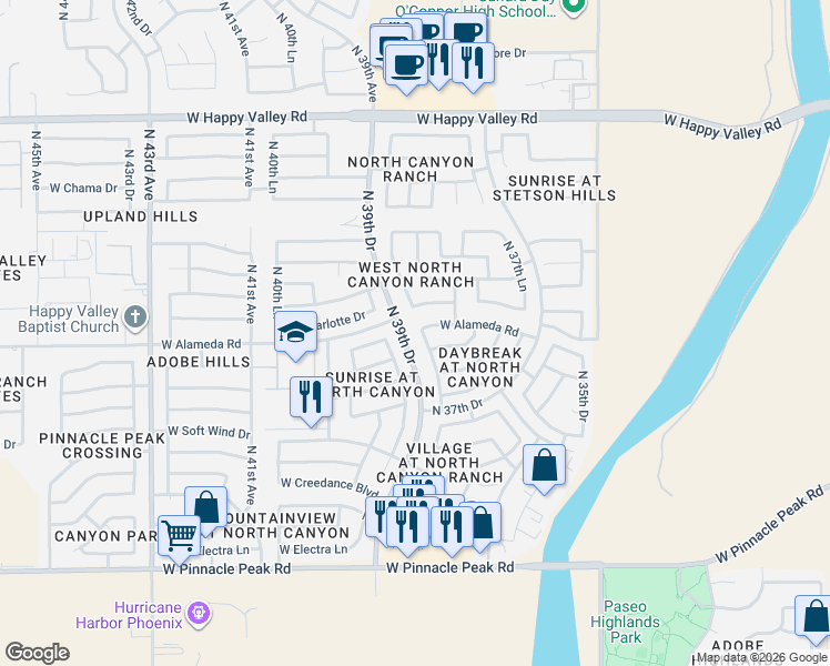 map of restaurants, bars, coffee shops, grocery stores, and more near 3859 West Charlotte Drive in Glendale