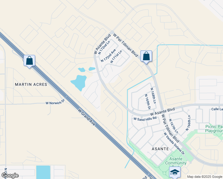 map of restaurants, bars, coffee shops, grocery stores, and more near 17278 West Charlotte Drive in Surprise