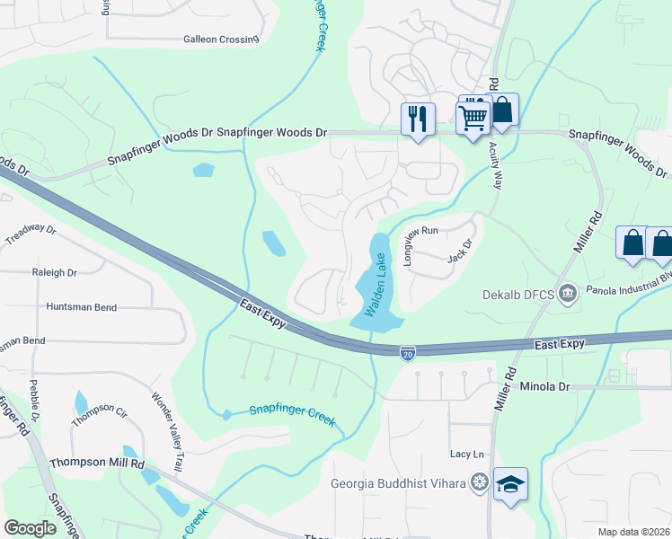 map of restaurants, bars, coffee shops, grocery stores, and more near 2715 Snapfinger Manor in Decatur